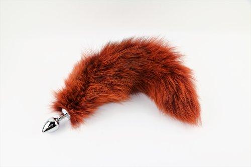 14"-17" Dyed Fox Tail Plug Attatchments Anal Toys Touch of Fur Rust Orange
