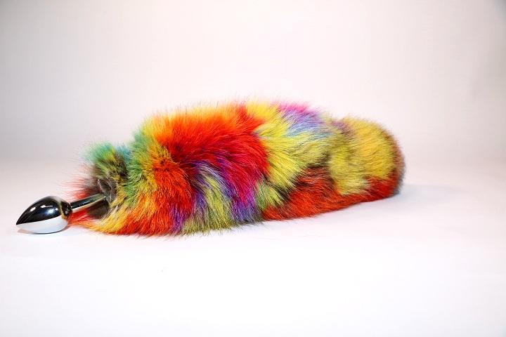 14"-17" Dyed Fox Tail Plug Attatchments Anal Toys Touch of Fur Tie-Dye